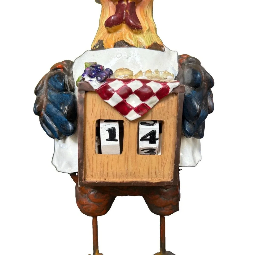 Vintage Rooster Chicken Chef Perpetual Calendar Resin Kitchen Counter Decor 11